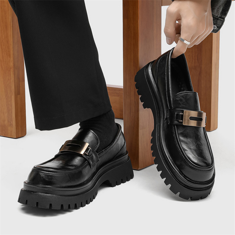 乐福鞋男款真皮商务正装一脚蹬大头休闲皮鞋厚底增高发型师豆豆鞋,淘宝优惠券,粉丝福利购,淘宝优惠卷