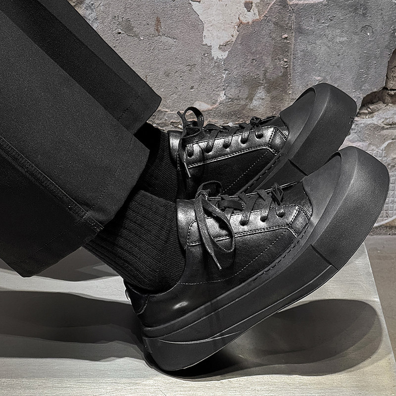 弧月弯刀板鞋男女厚底增高皮鞋情侣复古通勤大头德比鞋圆头德训鞋,淘宝优惠券,粉丝福利购,淘宝优惠卷