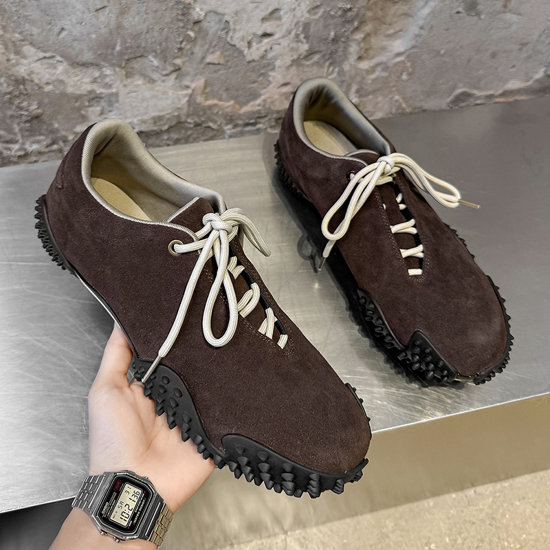 德训鞋男真皮极简拳击训练鞋棕色运动足球鞋复古通勤休闲阿甘鞋 - 图1