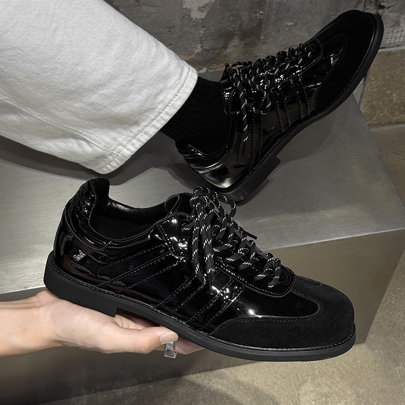 德训鞋男款真皮亮面黑色百搭板鞋休闲小皮鞋英伦复古通勤阿甘鞋,淘宝优惠券,粉丝福利购,淘宝优惠卷