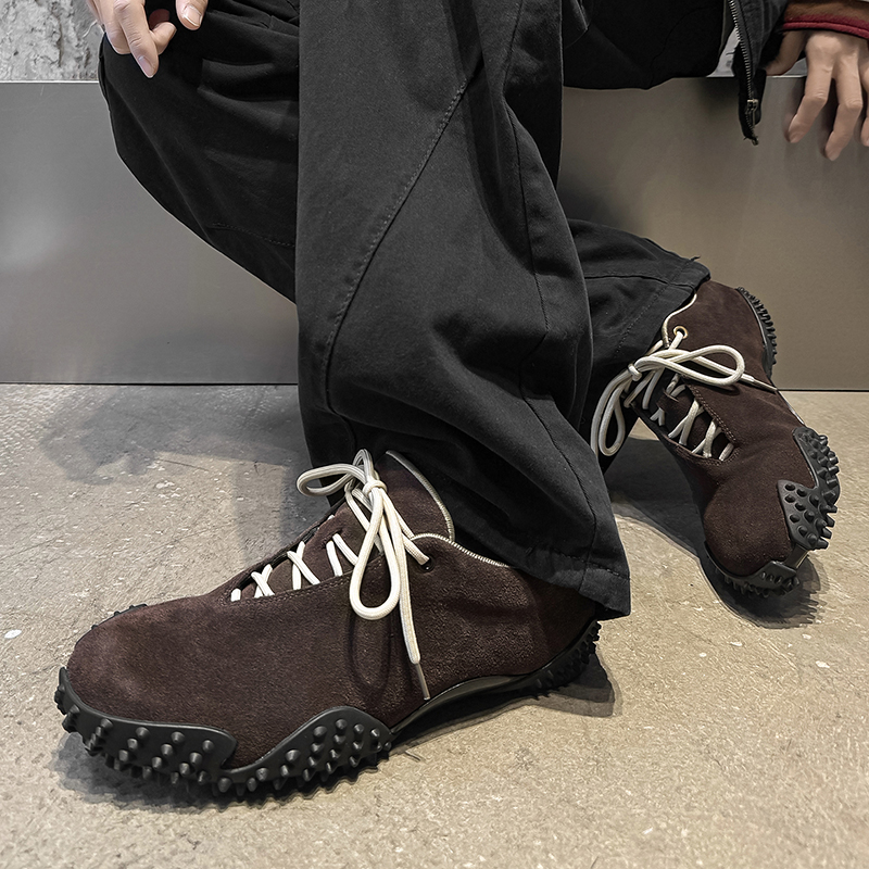 德训鞋男真皮极简拳击训练鞋棕色运动足球鞋复古通勤休闲阿甘鞋 - 图0