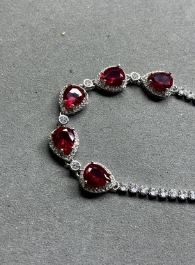 天然红宝石手链女款时尚新款钻石手链超闪火彩好925银镶轻奢时尚