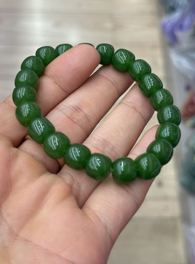 天然和田玉碧玉老型珠手串菠菜绿玉石手链男女玉石手串时尚休闲风