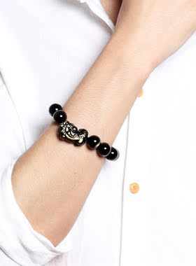 真黑曜石男高端金曜石护身符手串