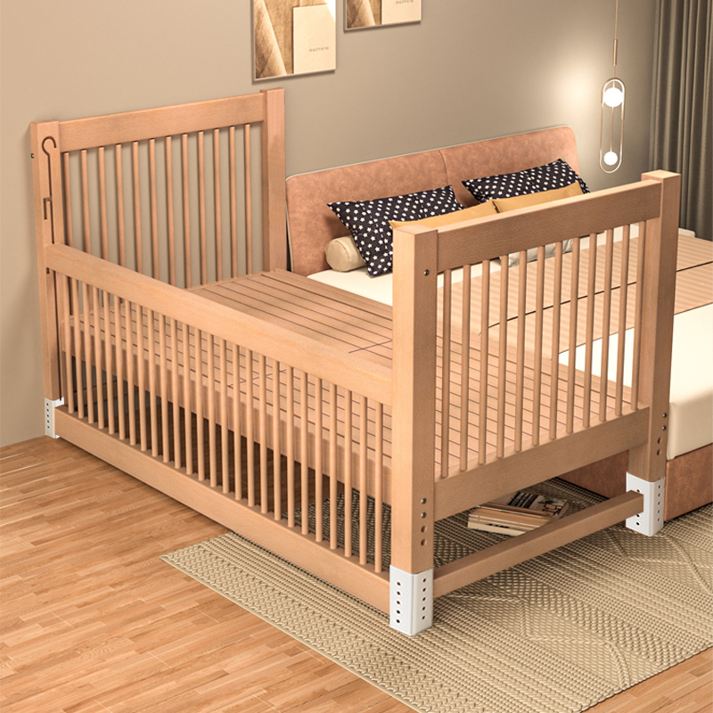 百利图拼接床加宽床实木儿童床带护栏可升降宝宝床边床榉木婴儿床 - 图0