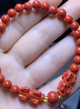 天然本命年红色朱砂手串百搭貔貅手链女生手饰富贵佛珠蛇年