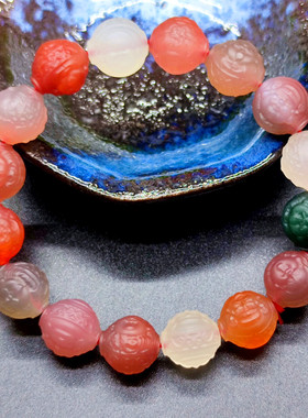 男玛瑙民族风雕刻手串糖果色