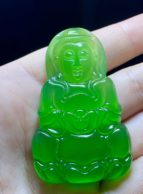 天然冰种绿玛瑙玉髓观音吊坠挂件男女款