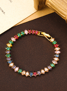 欧美彩色锆石多巴胺彩色手链ins百搭高级感个性时尚轻奢手饰手环
