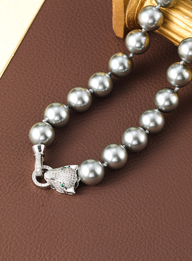 重工轻奢豹子头大溪地色仿施家珍珠项链女百搭高级感串珠项链