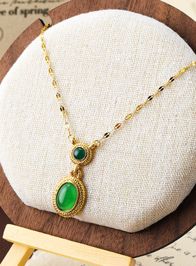 原创复古简约天然石毛衣项链吊坠女高级感轻奢百搭精致个性锁骨