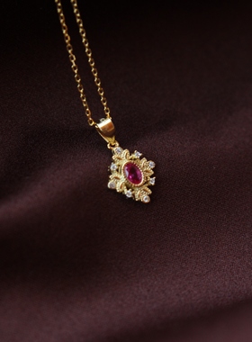 玉绾 925纯银18K金红宝石锆钻彩钻吊坠 特价款