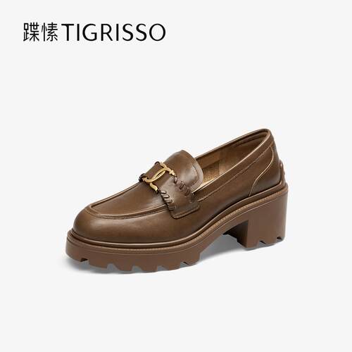 蹀愫厚底增高7CM高跟乐福鞋粗跟小皮鞋TA65131-52 - 图2