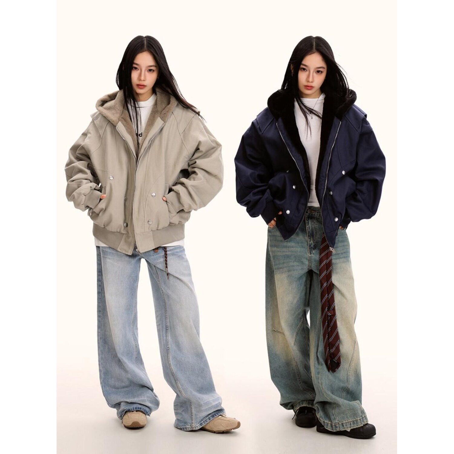 座山雕连帽加绒夹克外套男女款宽松美式cleanfit工装棉服秋冬保暖 - 图3