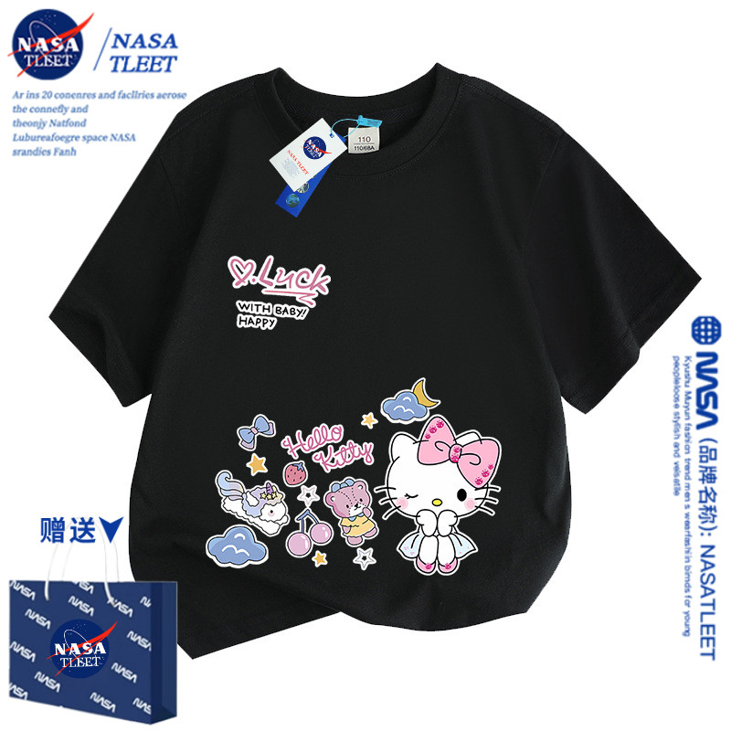 NASA hallo kitty衣服童装女童上衣半袖卡通哈喽kt短袖凯蒂猫T恤 - 图2