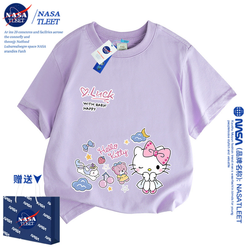 NASA hallo kitty衣服童装女童上衣半袖卡通哈喽kt短袖凯蒂猫T恤 - 图1