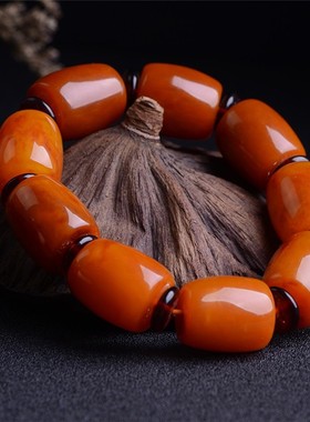 天然正品波罗的海琥珀原石老蜜蜡手串桶珠手链鸡油红男女款