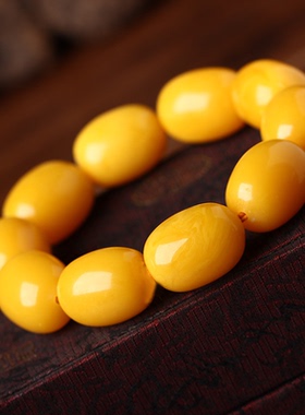 正品天然收藏级鸡油黄蜜蜡手串手链男女款天然品质附证书
