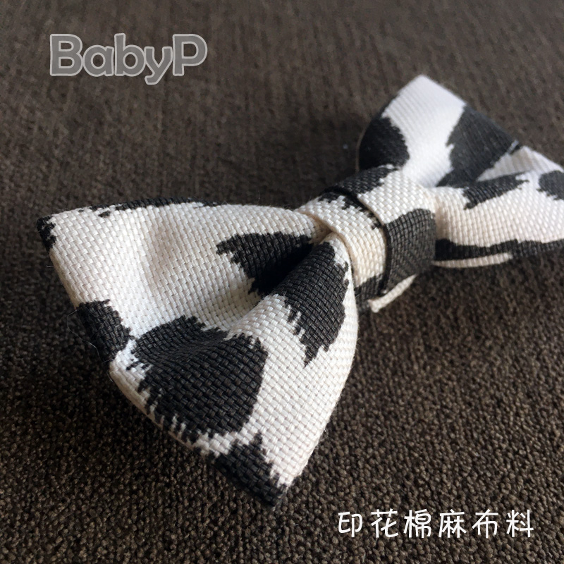 BabyP纯手工定制系列萌趣纹黑白奶牛花纹儿童宝宝婴儿蝴蝶结领结 - 图1