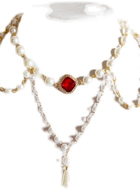 古典红宝石珍珠配饰日常锁骨链