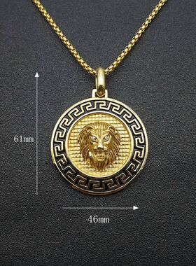 欧美新款潮牌嘻哈饰品 钛钢保色镀金镶钻狮子头吊坠项链
