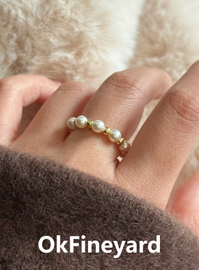 OkFineyard施家珍珠串珠戒指女小众设计高级感食指环轻奢气质尾戒