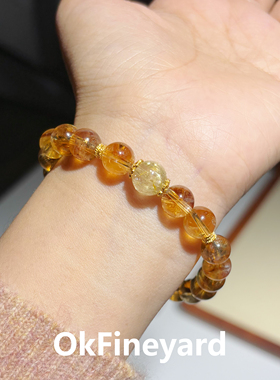 OkFineyard【财财】天然黄塔晶手串女金发晶招财水晶串珠小众手链