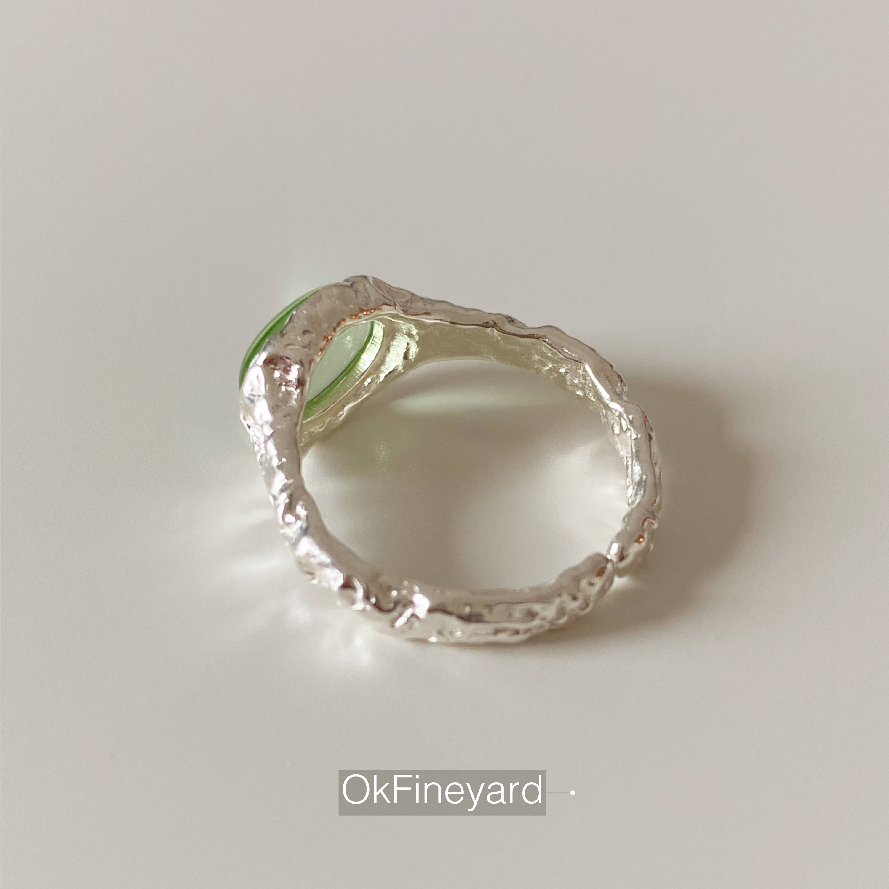 OkFineyard绿水晶戒指开口可调指环食指戒轻奢纯银尾戒女小众设计-图2