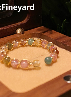 OkFineyard天然碧玺戒指女小众设计素圈食指戒水晶开口指环送礼物