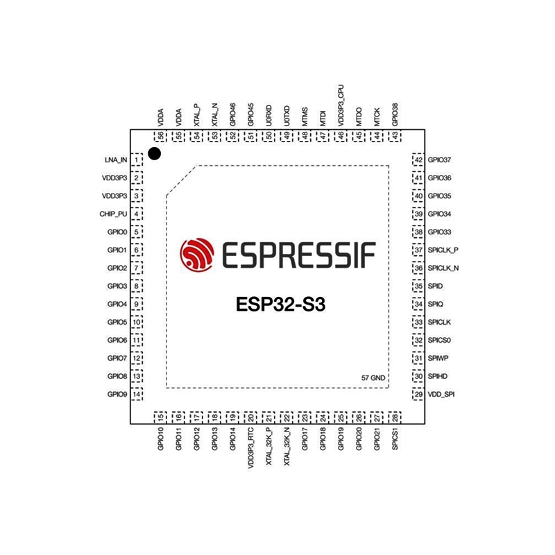 RF射频 WiFi 蓝牙芯片 支持SPI 19.5dBm 无线串口透传 ESP32-S3 - 图0