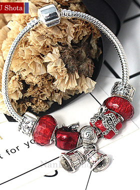 diy镀银母女款儿童铃铛琉璃珠