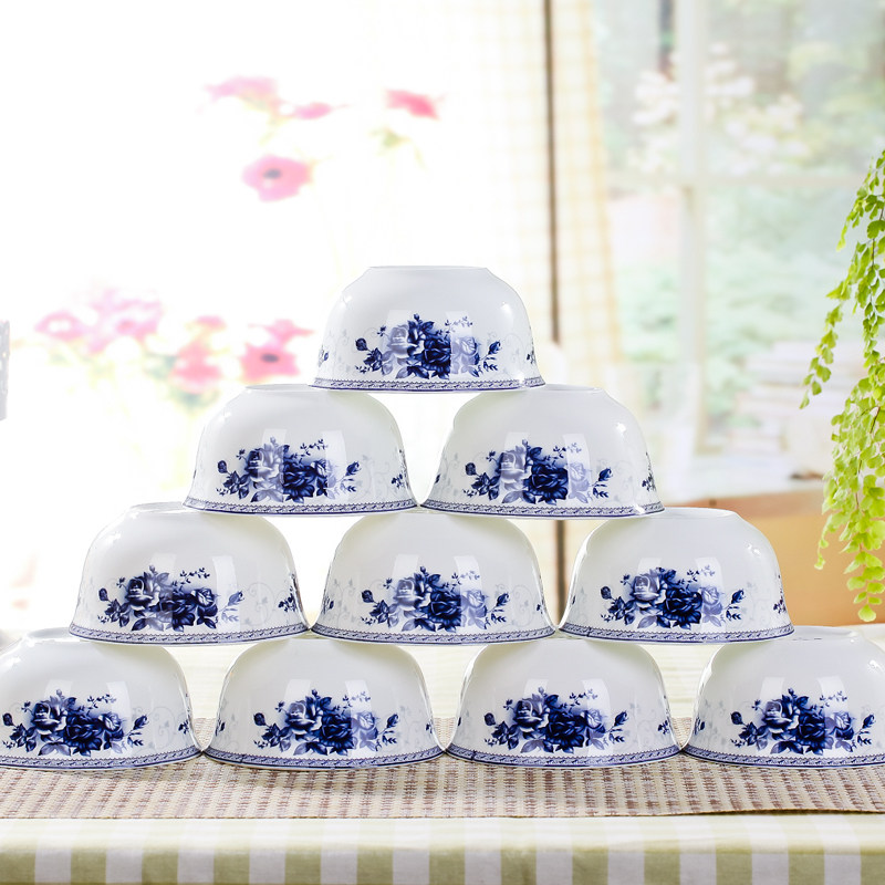 礼品定制logo景德镇青花瓷碗套装家用陶瓷米饭碗骨瓷碗刻字釉中彩