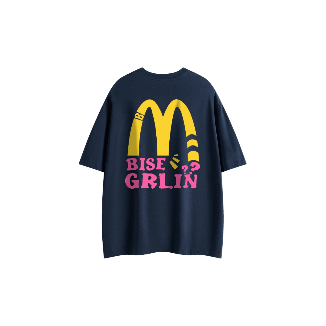 BISEGRLIN比斯格林趣味恶搞麦门品牌休闲宽松落肩圆领套头短袖T恤 - 图2