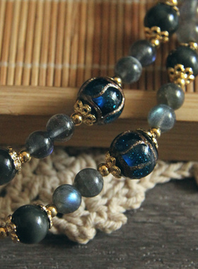 泰国佛牌链子女天然拉长石月光石