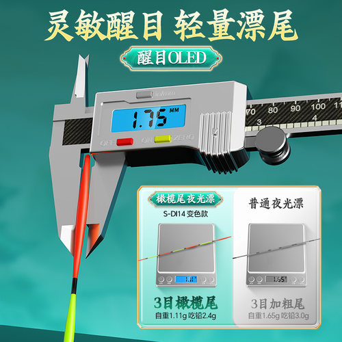 小凤仙小加粗橄榄尾大圣夜光漂咬钩变色浮漂OLED鱼漂硬尾醒目而归 - 图0