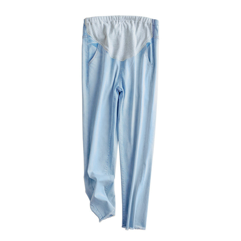 孕妇裤九分弹力春夏直筒宽松牛仔裤 金安雅孕妇直筒裤