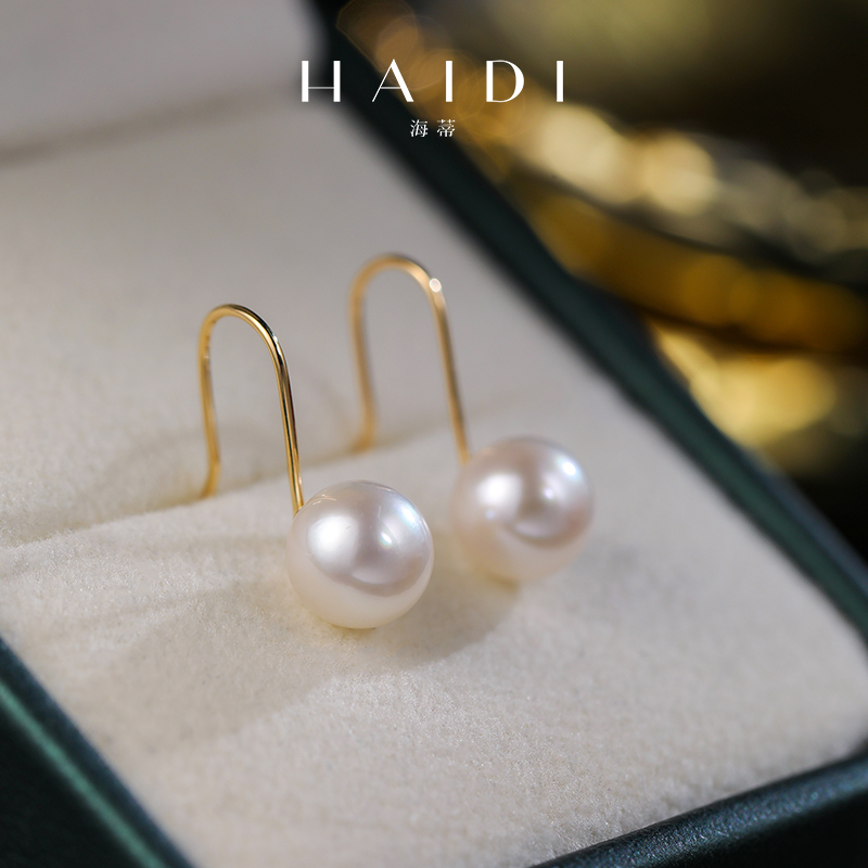 海蒂珠宝 旋律 正圆海水Akoya小灯泡珍珠高跟鞋耳环18K金耳钉正品 - 图1