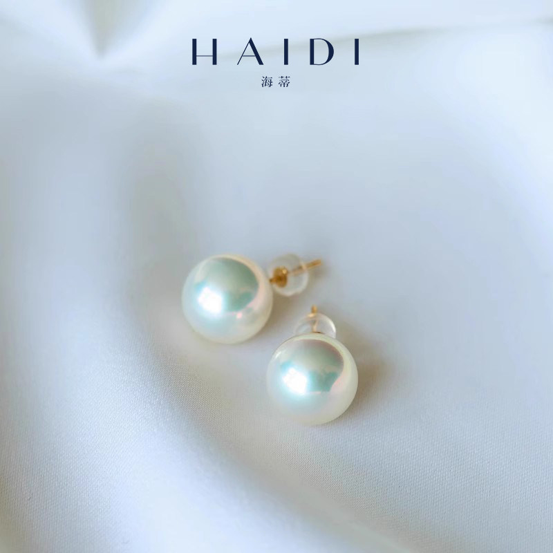海蒂珠宝 忆镜9-12mm精选大颗粒淡水珍珠耳饰女媲美akoya海水珠 - 图1