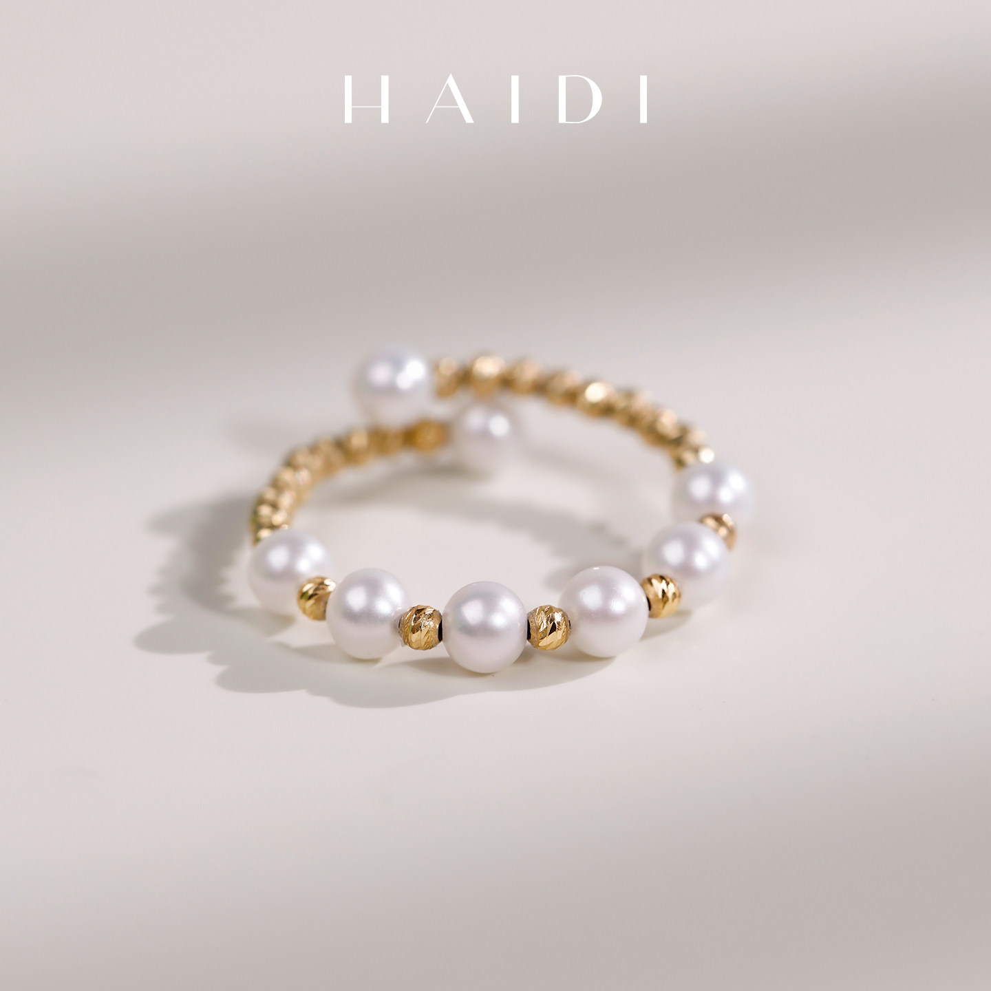 Heidi Jewelry Xunmi 13th Anniversary Limited Edition 3-4mm Freshwater Pearl Ring 18K Gold Stretch Ring