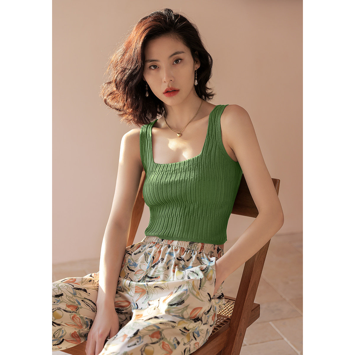 弥古绿色针织吊带女夏外穿宽带抹胸 弥古背心吊带
