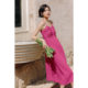 Rose red suspender long dress for women