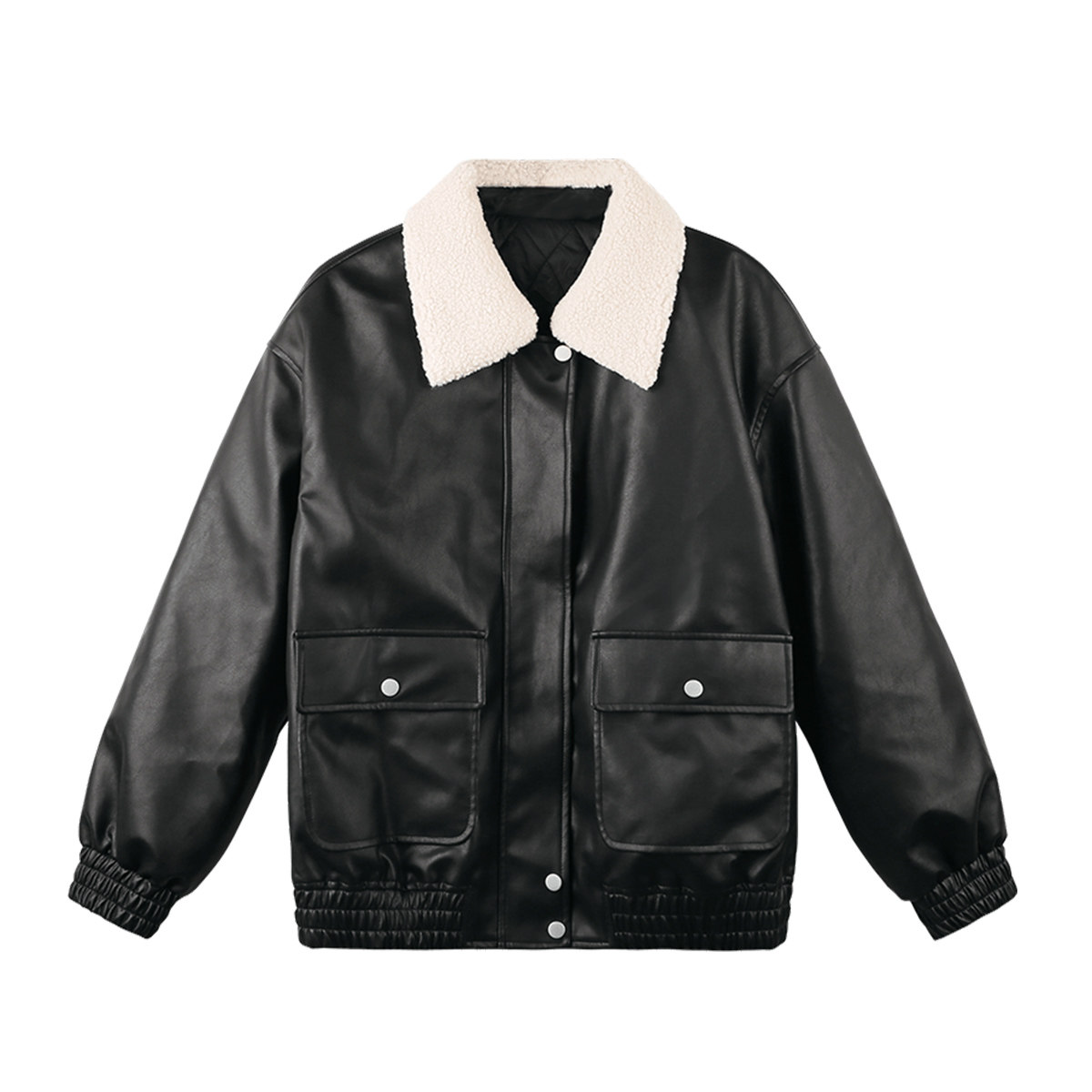 弥古黑色秋冬加厚夹棉皮毛一体外套女皮衣宽松短款时尚休闲机车服,淘宝优惠券,粉丝福利购,淘宝优惠卷