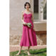 Rose red suspender long dress for women
