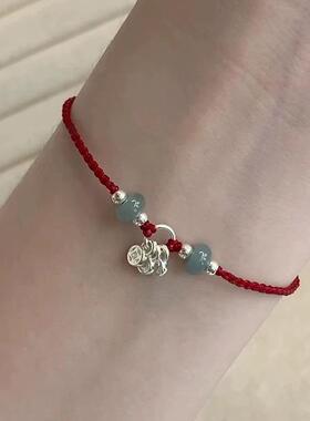 天然红绳翡翠手链女s925纯银钱币