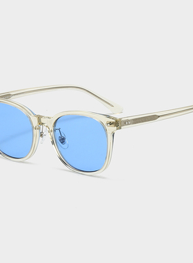 余文乐同款蓝色墨镜板材复古透明框近视可配带度数浅色太阳眼镜潮