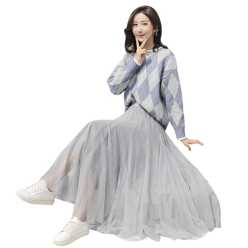雅羊人旗舰店网纱裙女新款秋季中长款冬裙高腰遮胯显瘦a字裙秋冬半身长裙3