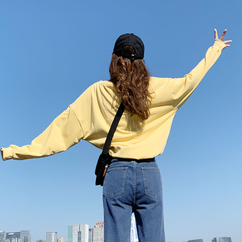 雅羊人旗舰店无帽卫衣女士年新款潮ins宽松韩版秋冬长袖上衣服春秋季薄款0