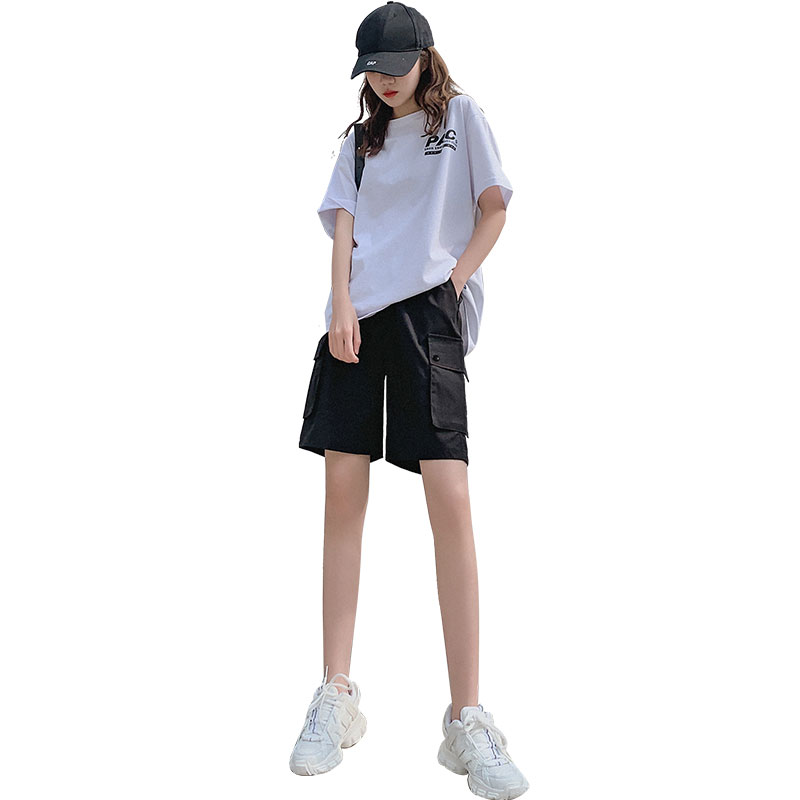 雅羊人旗舰店五分工装短裤女夏宽松年新款夏季薄款高腰休闲运动中裤潮ins3