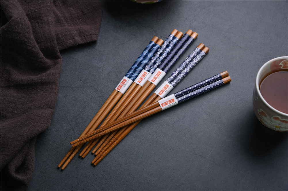 日式餐具复古蓝染天然竹筷子防滑防潮个性创意家居日用筷子