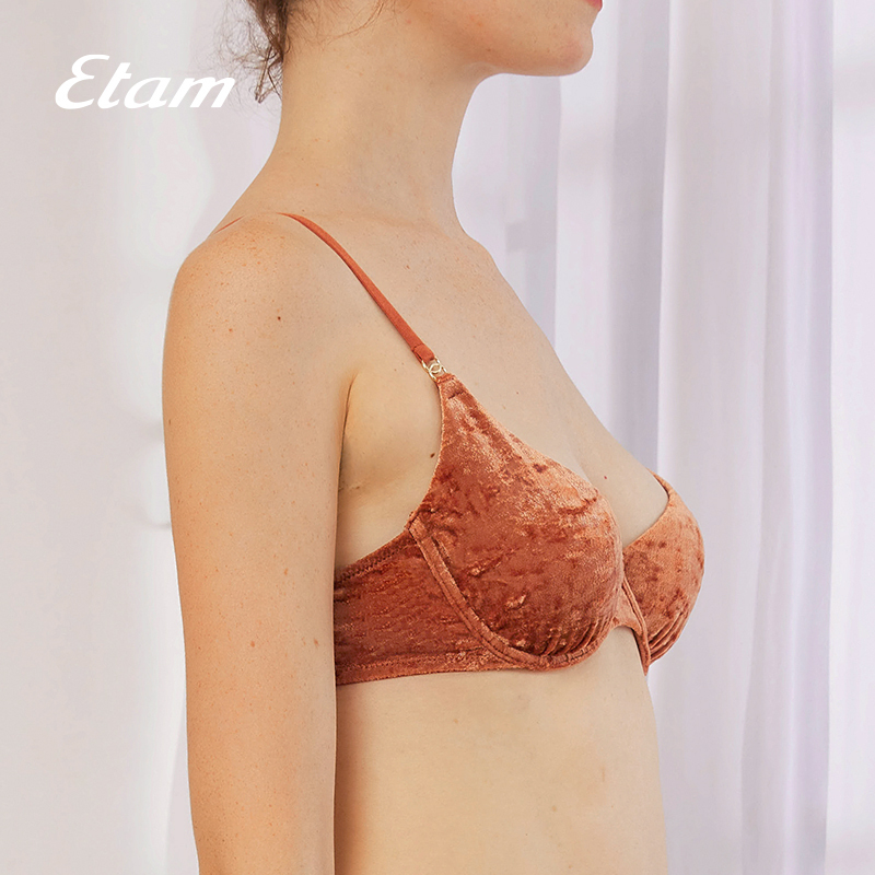 Etam Velvet系列无衬垫钢圈文胸上托聚拢丝绒细肩带性感内衣女-图1